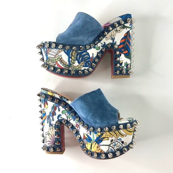 NEW Christian Louboutin Massivatac Botanical Print Studded Platform Mules 36 - Picture 6 of 11